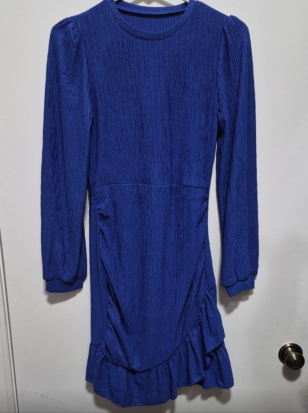 Blue Long-Sleeve Ruffle Hem Midi Dress. NWOT
